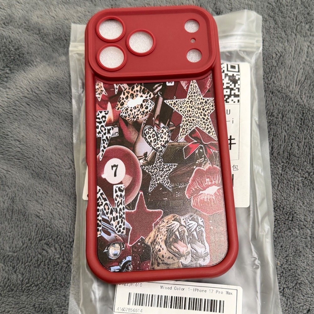 Unbranded Phone Case iPhone 17 Pro Max wine Red Leopard Tiger Collage Grunge